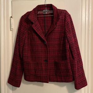Talbots Red Plaid Wool Blend Office Career Blazer Size 8